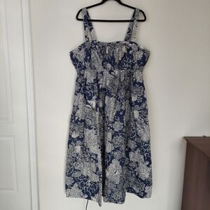 J.Crew Collection Gathered Tank Seashell Print In Navy Midi Dress Size 20